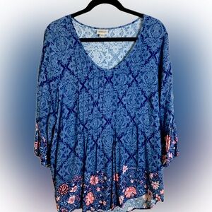 Floral blue and pink blouse